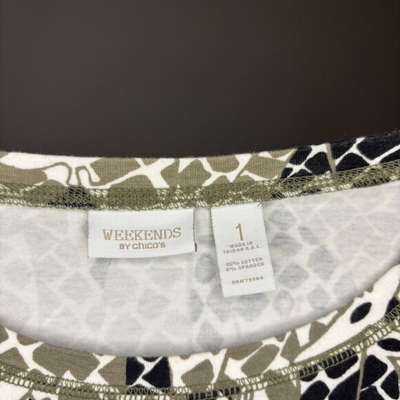 WEEKENDS by CHICO'S 3/4 Sleeve Tee Womens 1 Giraffe Black Sage Stretch - Picture 5 of 5